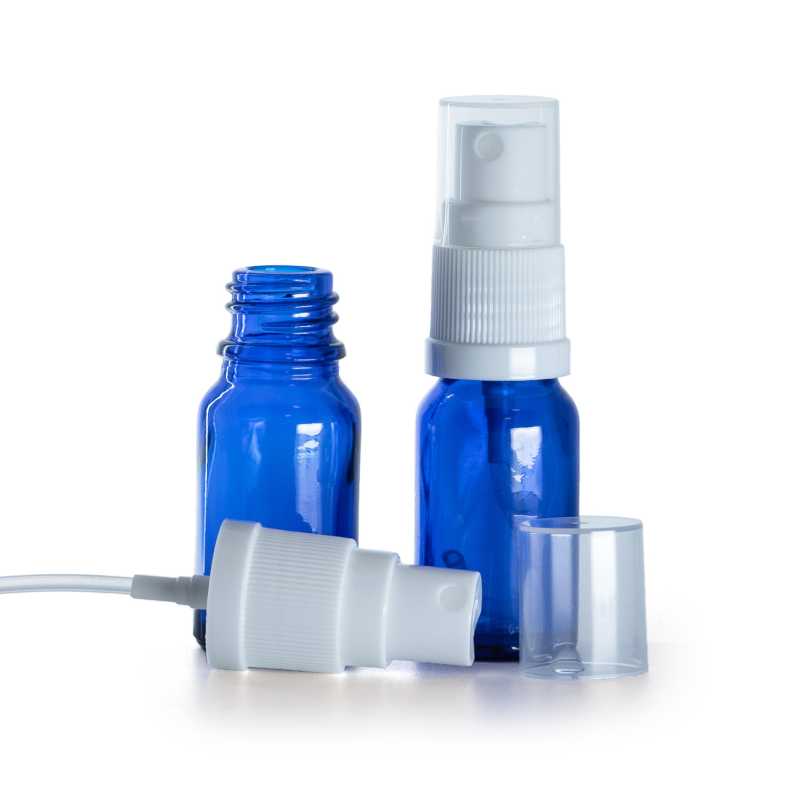 Kék üvegpalack fehér permetezőfejjel 10 ml