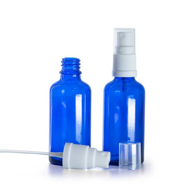 Kék üvegpalack fehér szórófejjel 50 ml