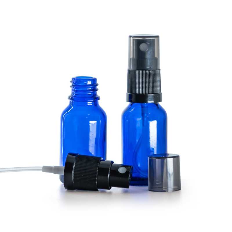 Kék üvegcse, fekete finompermetező, füstös felső kupak, 15 ml