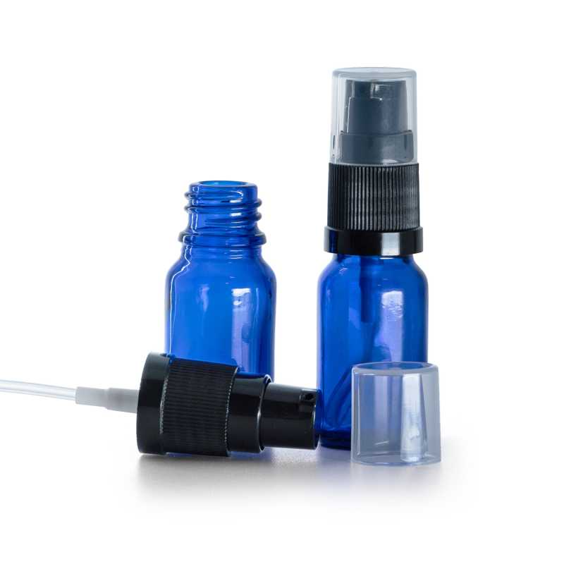 Kék üvegpalack, krémpumpa 10 ml