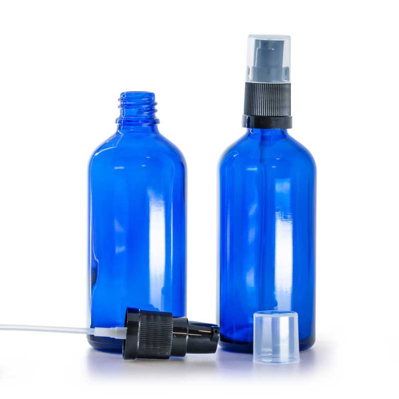 Kék üvegpalack, krémpumpás adagoló, 100 ml
