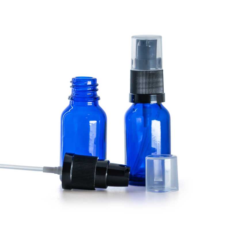 Kék üvegpalack krémadagoló pumpával, 15 ml