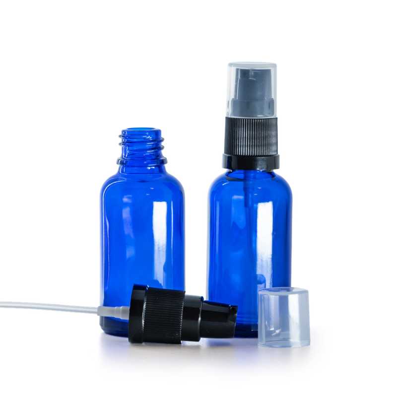 Kék üvegpalack krémadagoló pumpával 30 ml