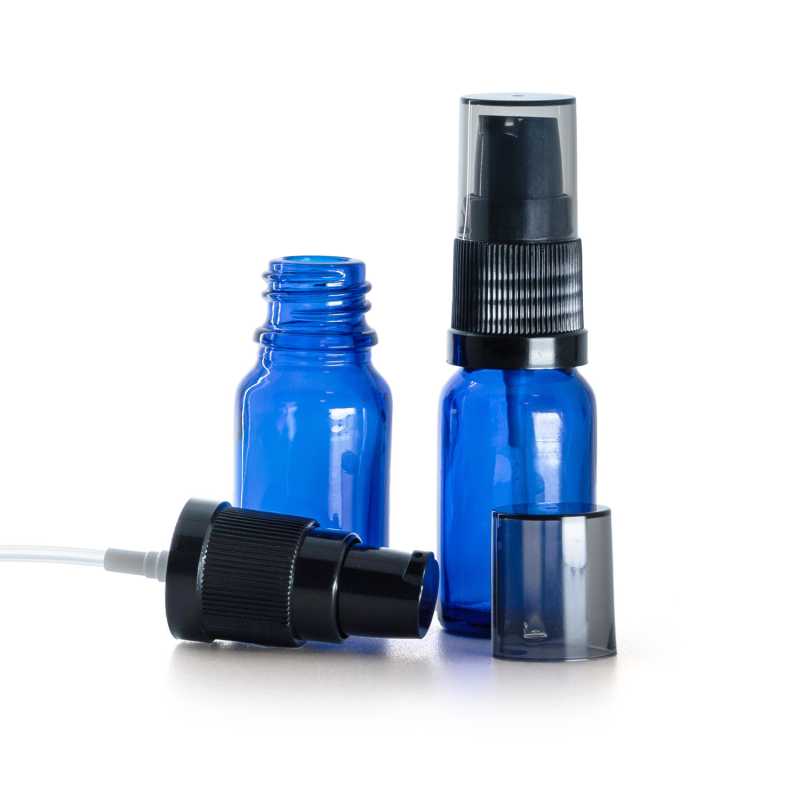 Kék üvegcse, krémadagoló füstös felső kupakkal, 10 ml