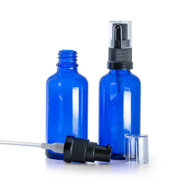 Kék üvegpalack olajpumpával 50 ml