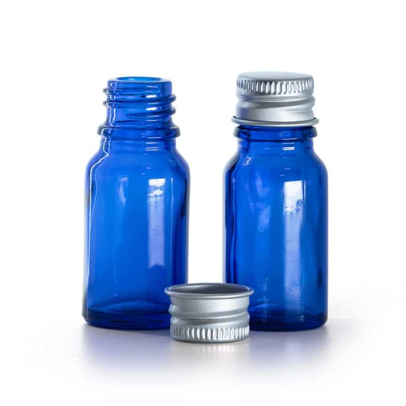 Kék üvegpalack alumínium kupakkal, 10 ml