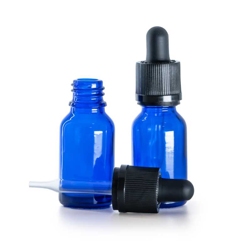 Kék üvegpalack cseppentővel, 15 ml