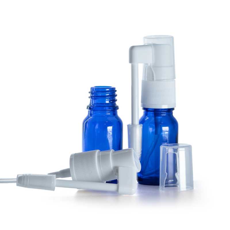 Kék üvegpalack garatsprével, 10 ml