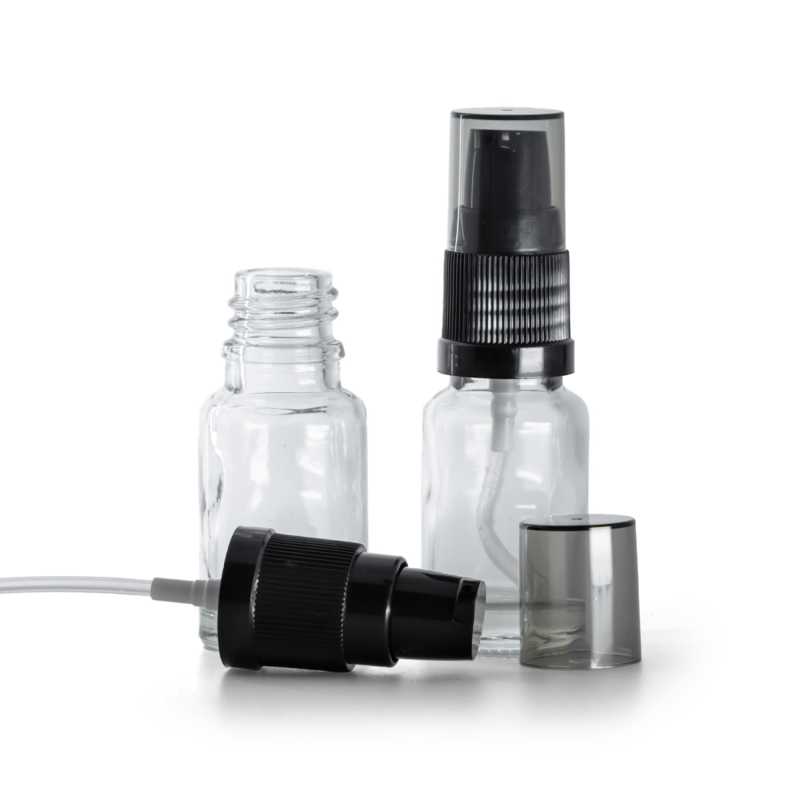 Átlátszó üvegcse, krémadagoló füstös felső kupakkal, 10 ml