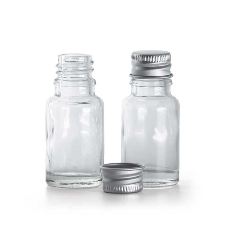 Átlátszó üvegcse, alumínium kupak, 10 ml