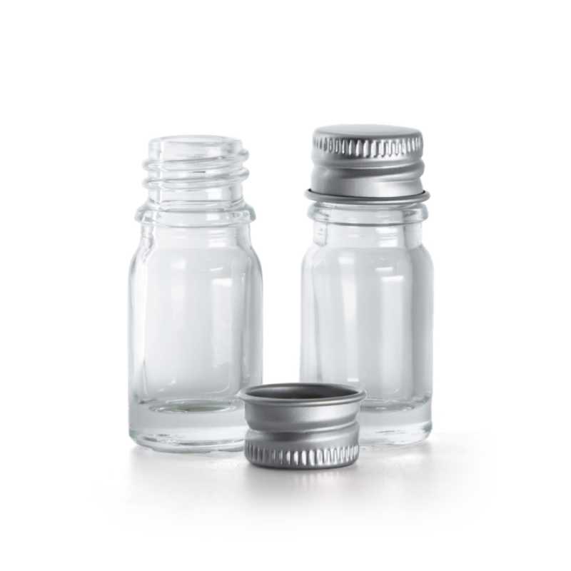 Átlátszó üvegcse, alumínium kupak, 5 ml