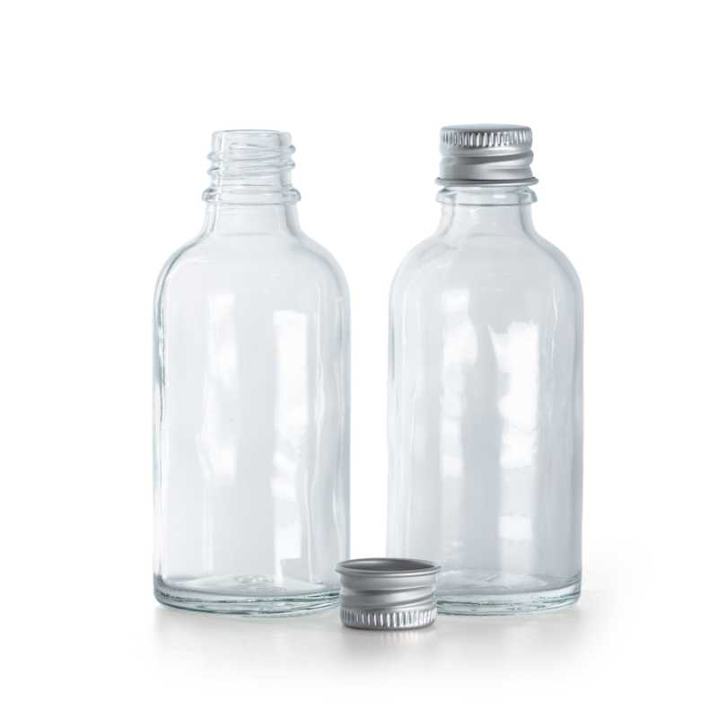 Átlátszó üveg üvegcse, alumínium kupak, 50 ml
