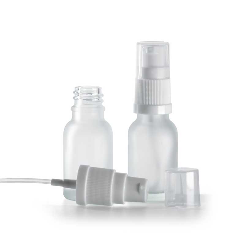 Matt, áttetsző üvegpalack fehér adagolóval, 15 ml