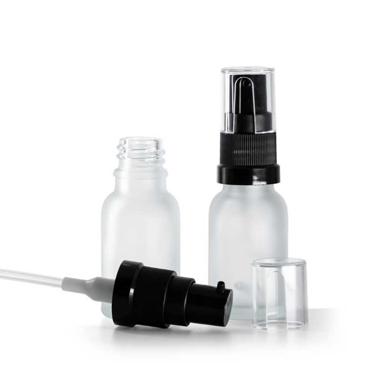 Átlátszó matt üvegpalack, olajpumpa, 15 ml