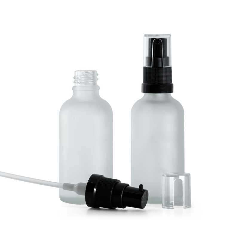 Átlátszó matt üvegpalack olajpumpával, 50 ml