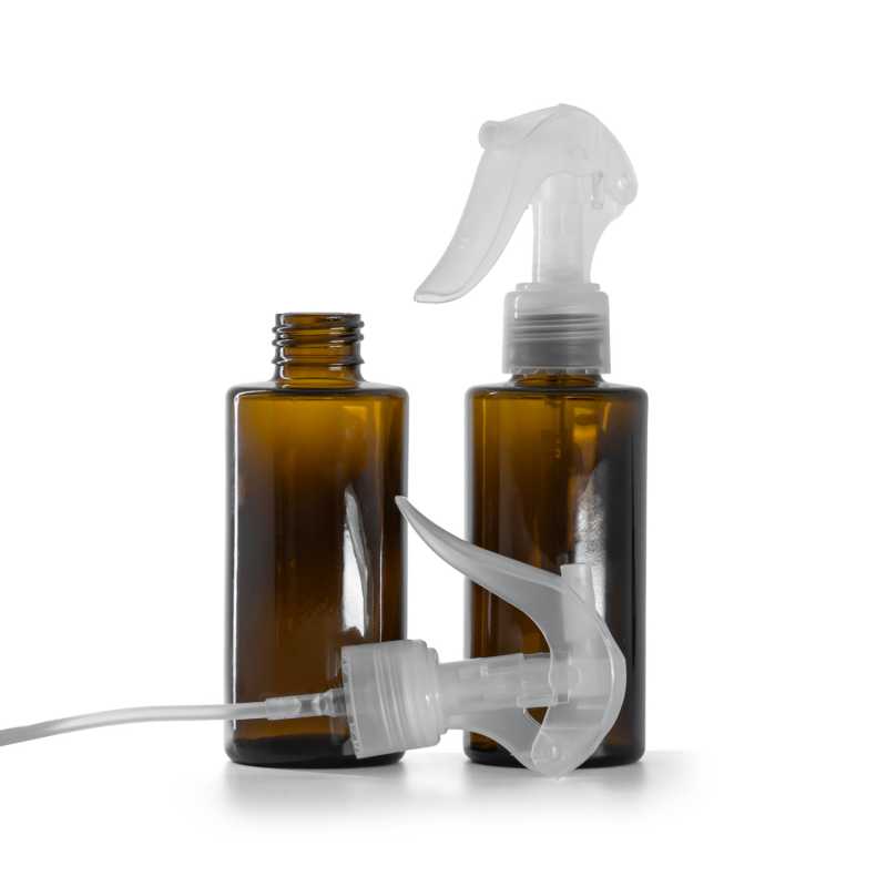 Üvegpalack, egyenes nyak, 24 mm, átlátszó mini ravaszpermetező, 100 ml