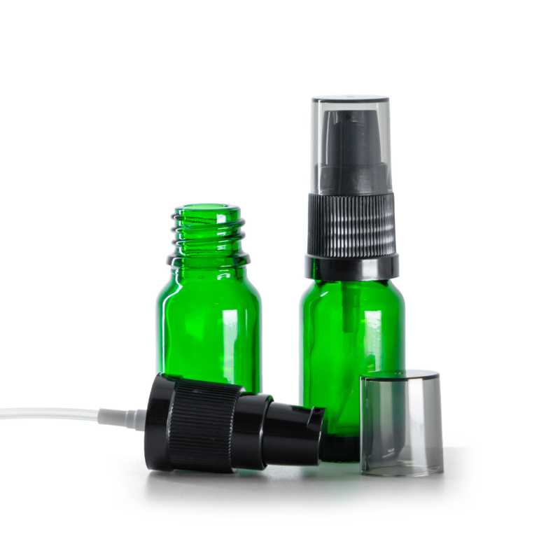Zöld üvegcse, fekete krémadagoló füstös felső kupakkal, 10 ml
