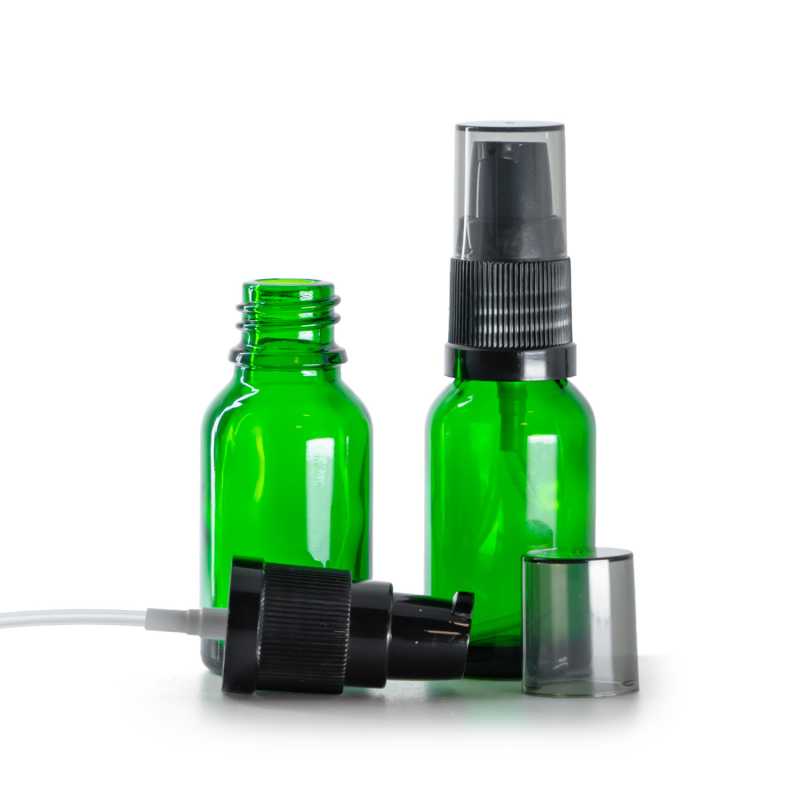 Zöld üvegcse, krémadagoló füstös felső kupakkal, 15 ml