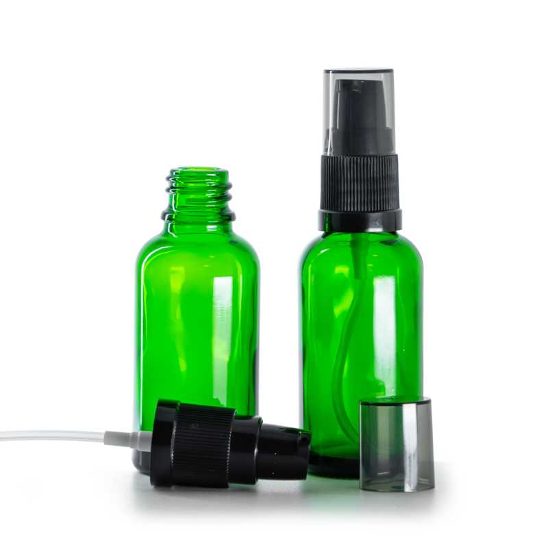 Zöld üvegcse, testápoló pumpa füstös felső kupakkal, 30 ml