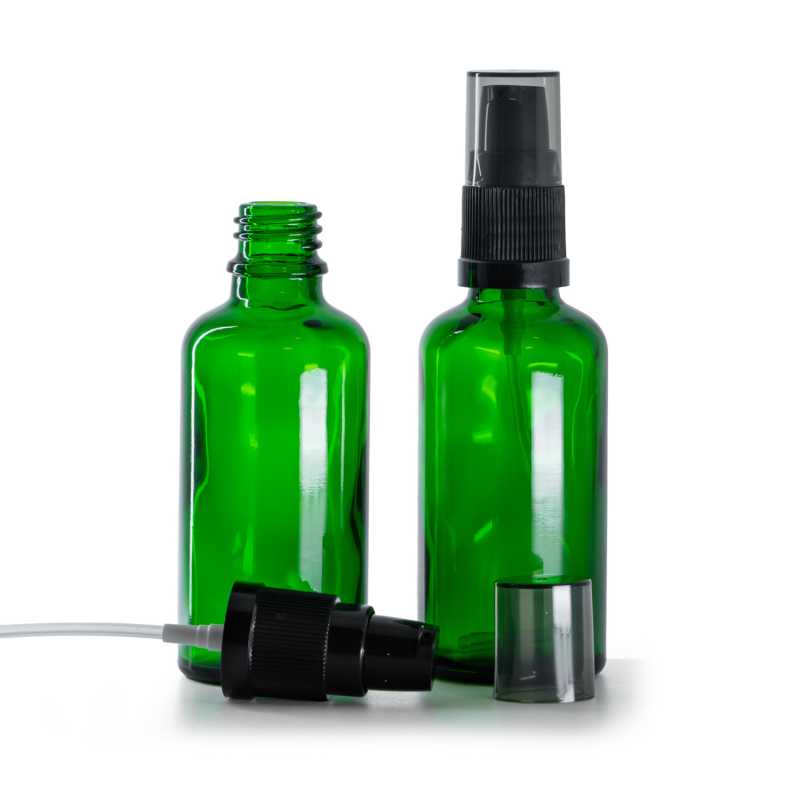 Zöld üvegcse, krémadagoló füstös felső kupakkal, 50 ml