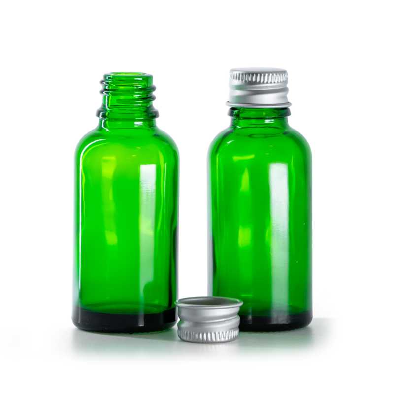 Zöld üvegcse, alumínium kupak, 30 ml