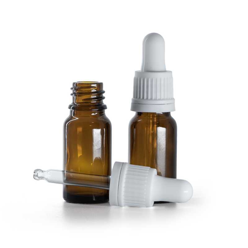 Barna üvegpalack fehér, manipulálásbiztos pipettás cseppentővel, 10 ml