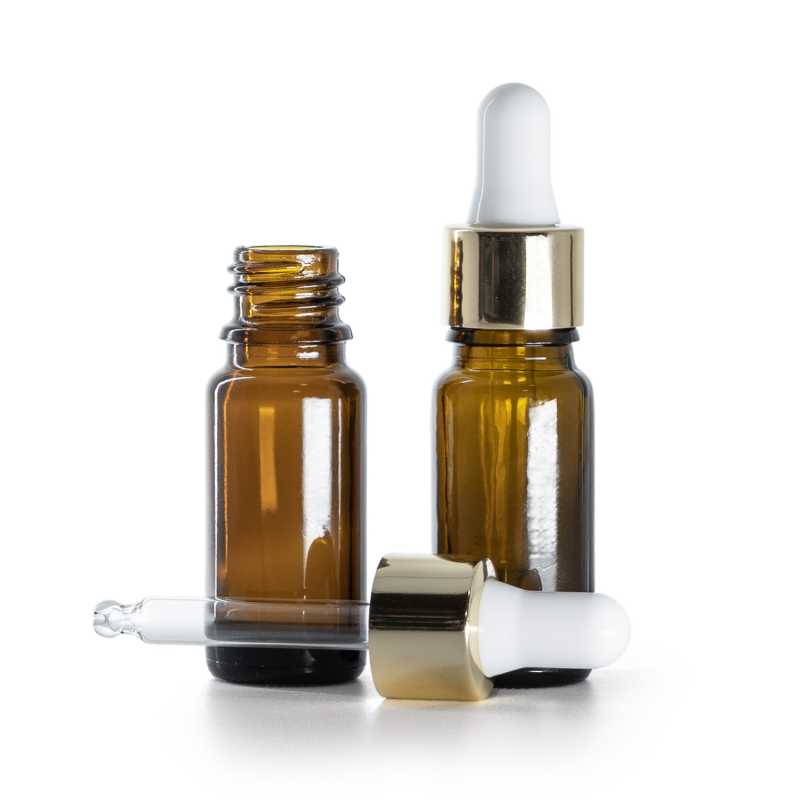 Magas B típusú barna üvegpalack, fehér-arany cseppentőfej 10 ml