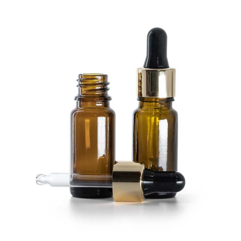 Barna üvegpalack B típusú karcsú fekete-arany pipettával 10 ml