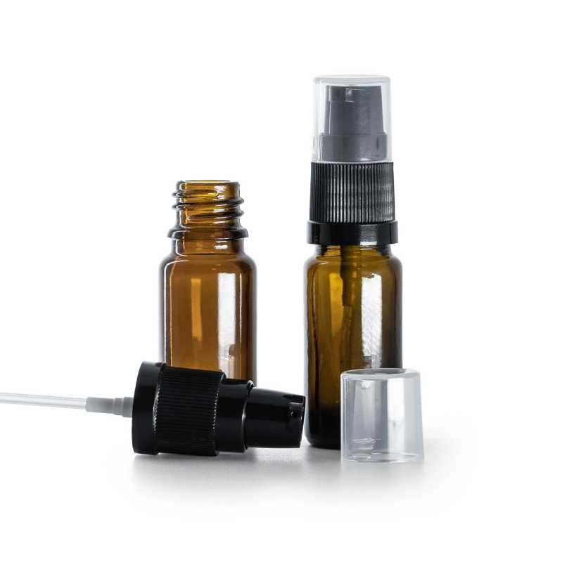 Borostyánsárga üvegpalack B típus, karcsú, krémadagoló pumpa 10 ml