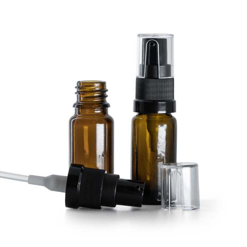 Borostyánsárga üvegpalack B típus, karcsú, olajadagoló pumpa, 10 ml