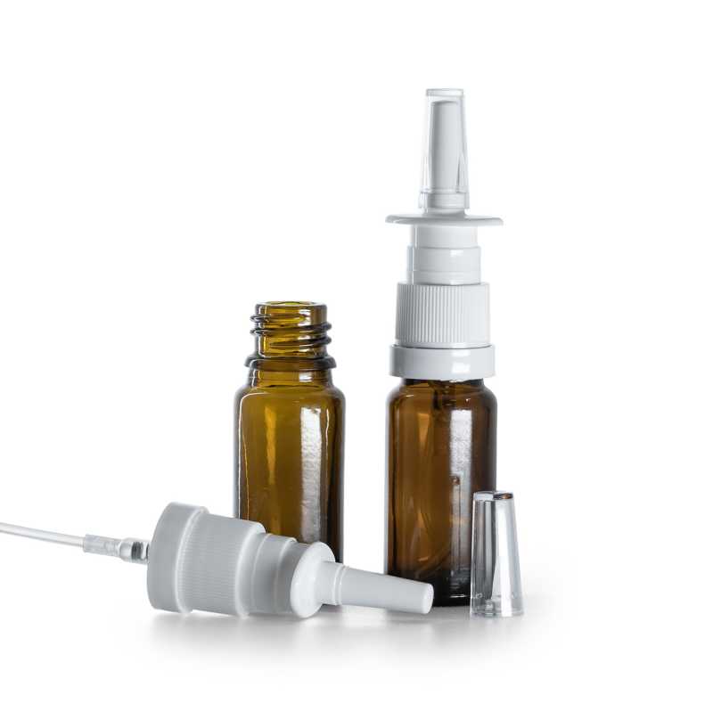 B típusú borostyánszínű üvegpalack, karcsú, orrspray, 10 ml