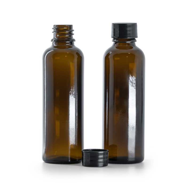 Magas, barna üvegpalack, fekete kupakkal, 50 ml