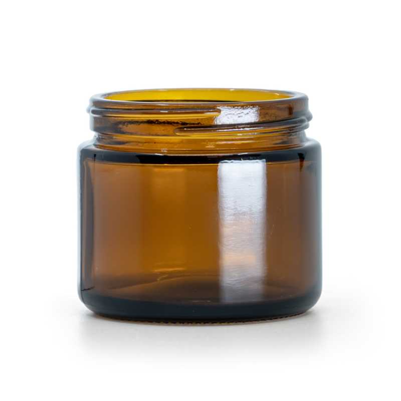 Borostyánszínű üveg tégely, 53 mm, 50 ml