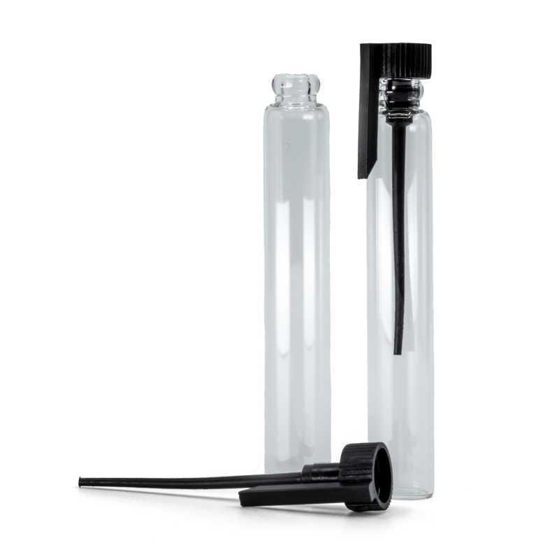 Üveg kozmetikai teszter fiola fekete műanyag kupakkal 3 ml